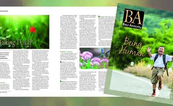 Magazine spread featuring an article titled Talking TULIP and cover titled Being Human showcasing a joyful child running.