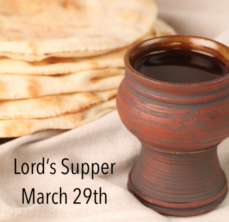 Clay cup with wine and flatbread represent Lord's Supper, March 29th event.