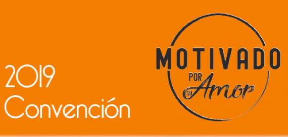 2019 Convención: Motivado por su Amor on orange background with soft bokeh effect