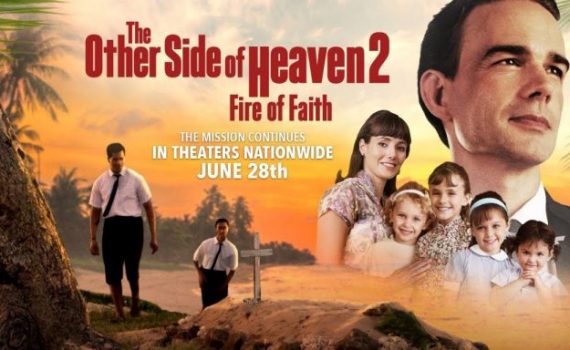 Movie poster for The Other Side of Heaven 2: Fire of Faith, featuring cast and scenic island backdrop.
