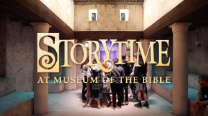 Storytime event at Museum of the Bible with a group gathered in a historic setting.